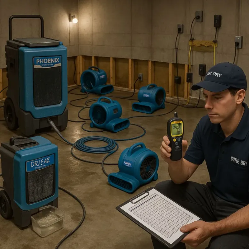 Structural Drying and Dehumidification process in San Antonio Heights, CA
